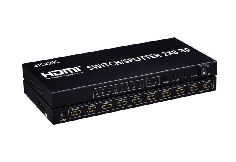 供应索2进8出HDMI切换分配器 电视信号切换器